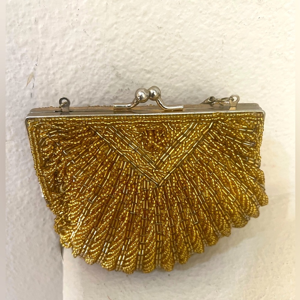 Gold beaded evening bag clutch purse‎ pouch